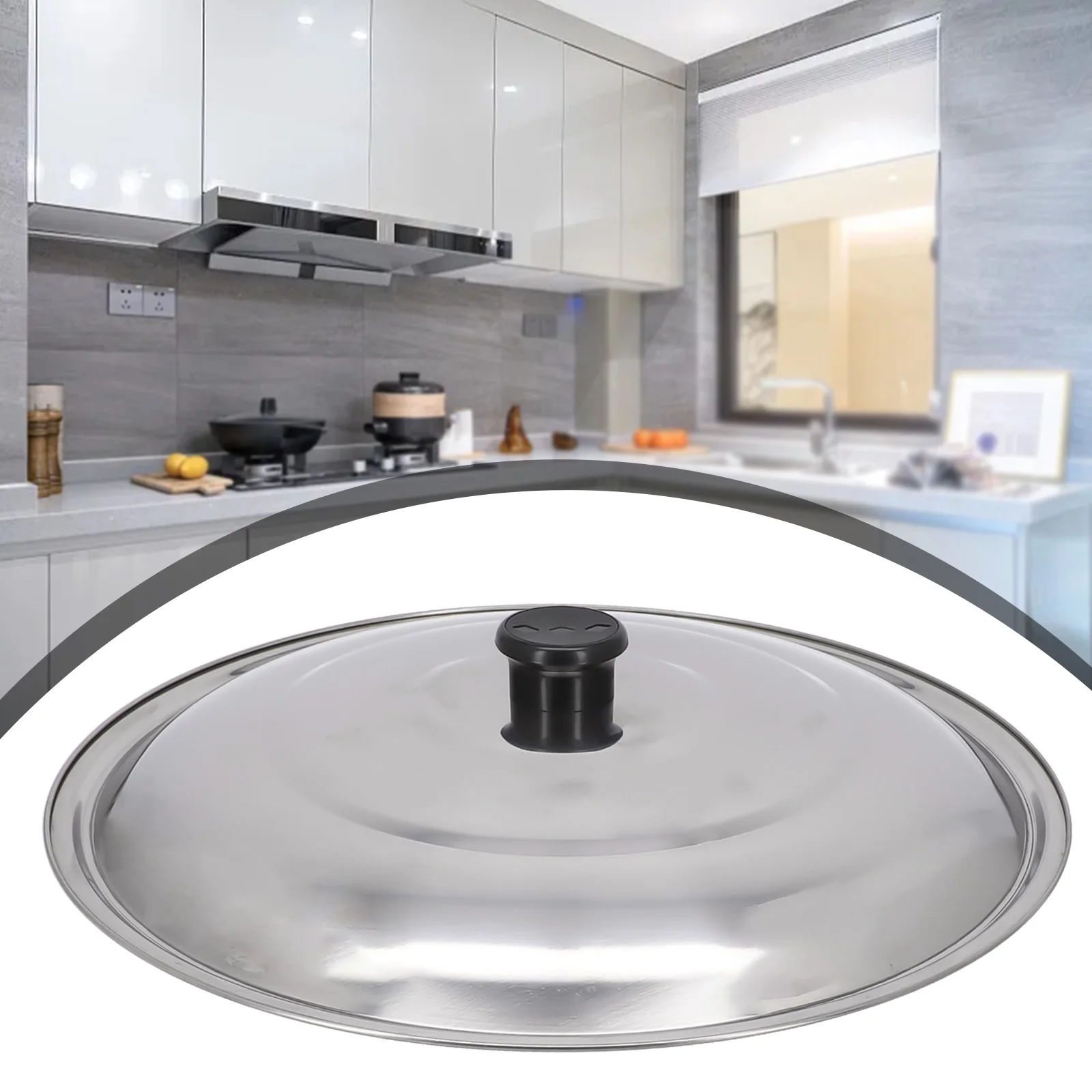 32cm Stainless Steel Lid for Flat-Brimmed Saucepans Frying Pans Woks and Casseroles with Smooth Edge and Strong Build