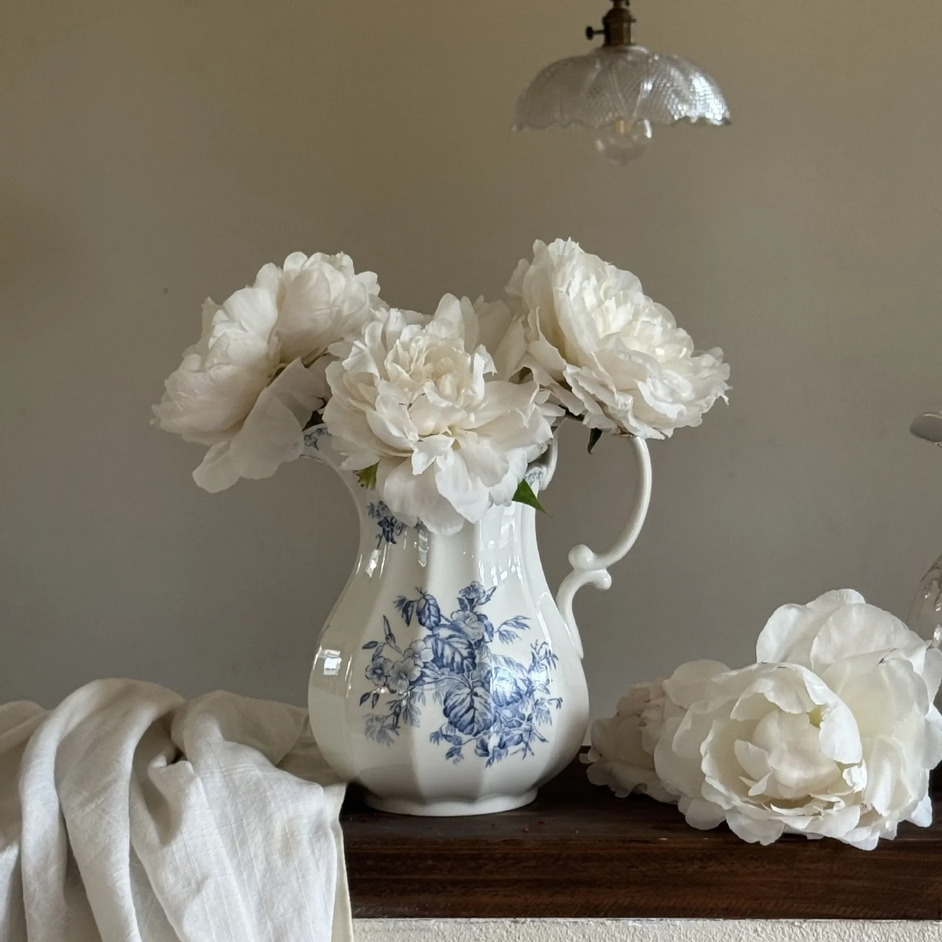 Vase en céramique bleu et blanc Vintage de Style français, Pot de fleur à poignée pour la décoration intérieure, le salon, l'entrée