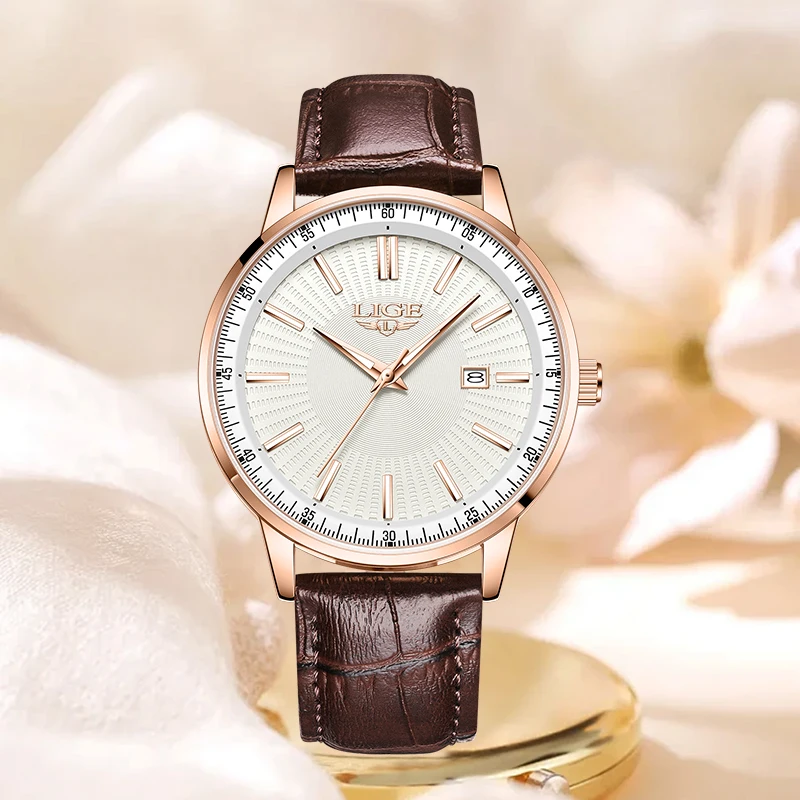 LIGE Classic Fashion Quartz Ladies Wristwatch  Elegant  Retro Calendar Casual Sport Leather Waterproof Luminous Woman Watch Gift