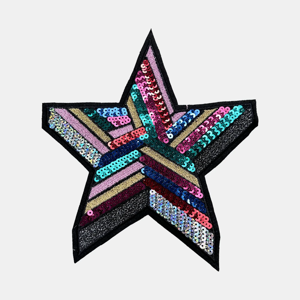 Colorful Sequin Star Patch 20x22 Cm Shining Iron-On Garment Bag Decoration DIY Applique Clothing Accessories