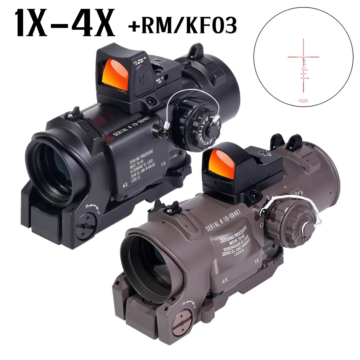 

Tactical 1x-4x Fixed Dual Purpose Rifle Scope W/Mini Red Dot Sight Quick Detachable Combo Scope Red Illuminated Optics Sight