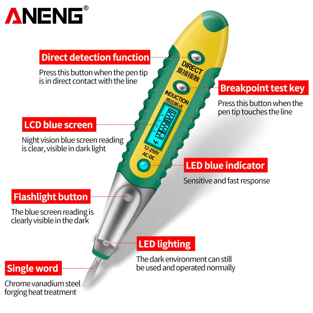 VD700 Digital Test Pencil Tester Electrical Voltage Detector Pen LCD Display Screwdriver  AC/DC 12-250V for Electrician Tools