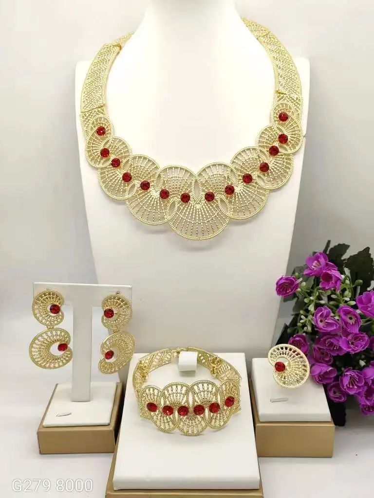 

Big Jewelry Sets For Women Necklace Earring Set Gold Plated Bracelet Ring Italy Lady Jewllery Gifts 2025 New