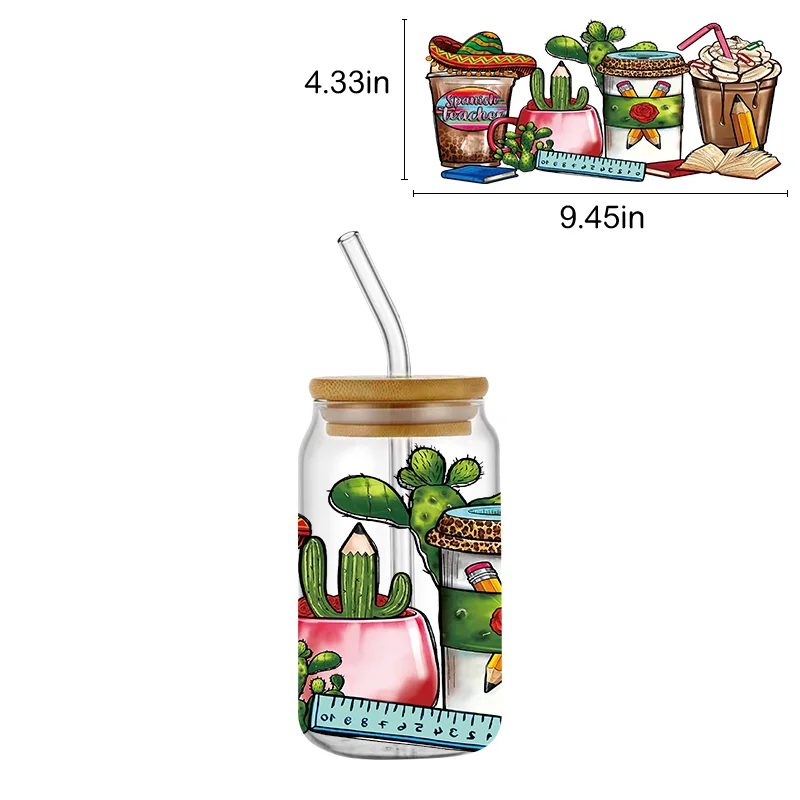 موضوع يوم المعلم UV DTF كأس التفاف ل 16 أوقية كأس التفاف نقل ملصق تسمية مخصصة شعار DIY ذاتية اللصق