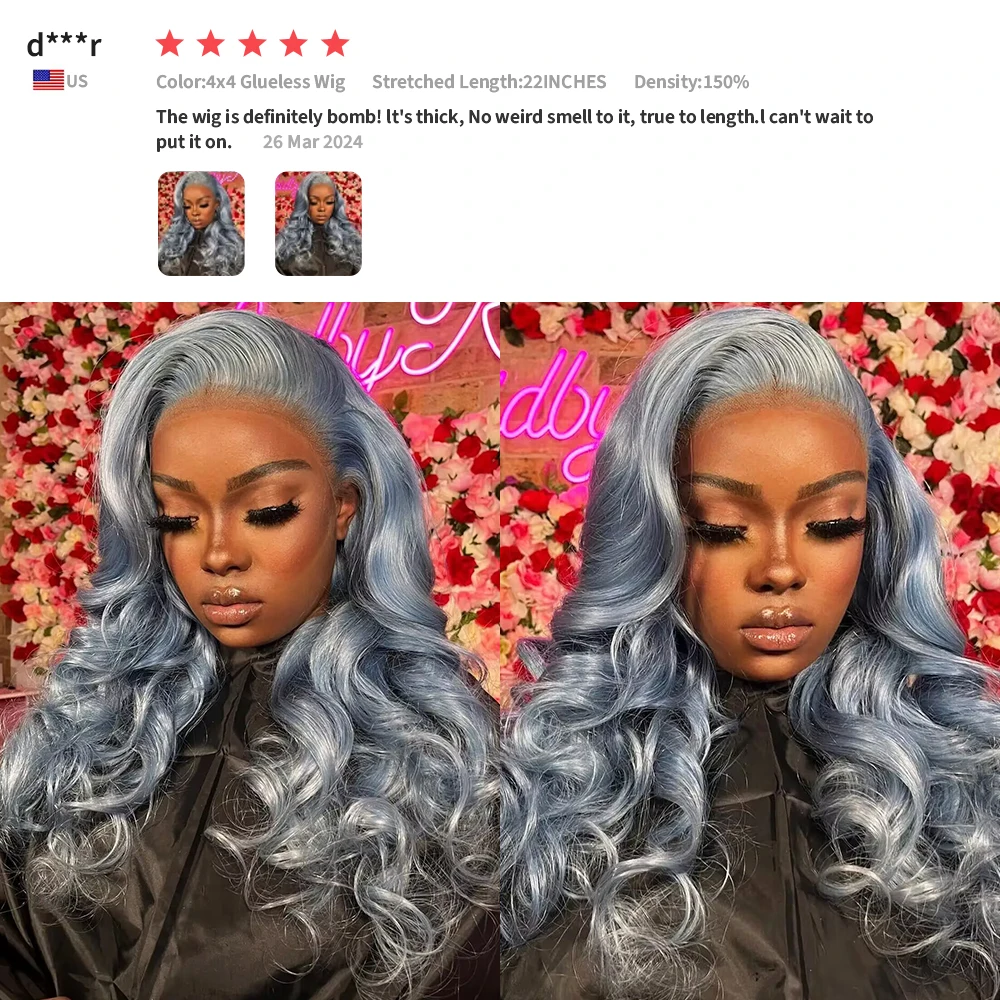 Transparent 13*4 13*6  Lace Frontal Wig Brazilian Body Wave Pre Plucked Silver Grey Lace Front Colored Human Hair Wigs For Women