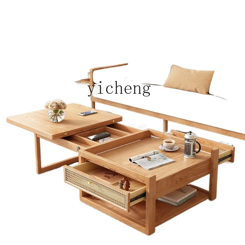 

XC lifting tea table dining table integrated small and medium-sized apartment type all solid wood coffee table combination