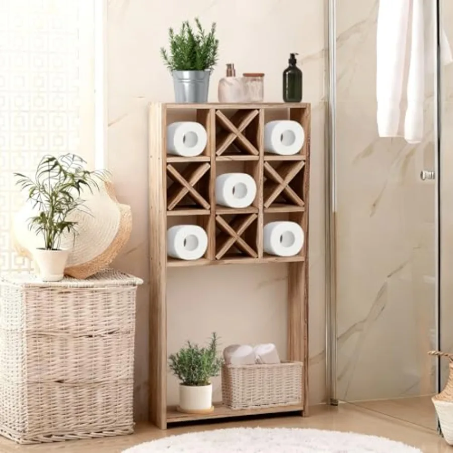 

Деревянная полка Tic Tac Toe для туалета, рустик, 9-секционная, экономящая место, органайзер для ванной комнаты для полотенец и туалетной бумаги, настенная