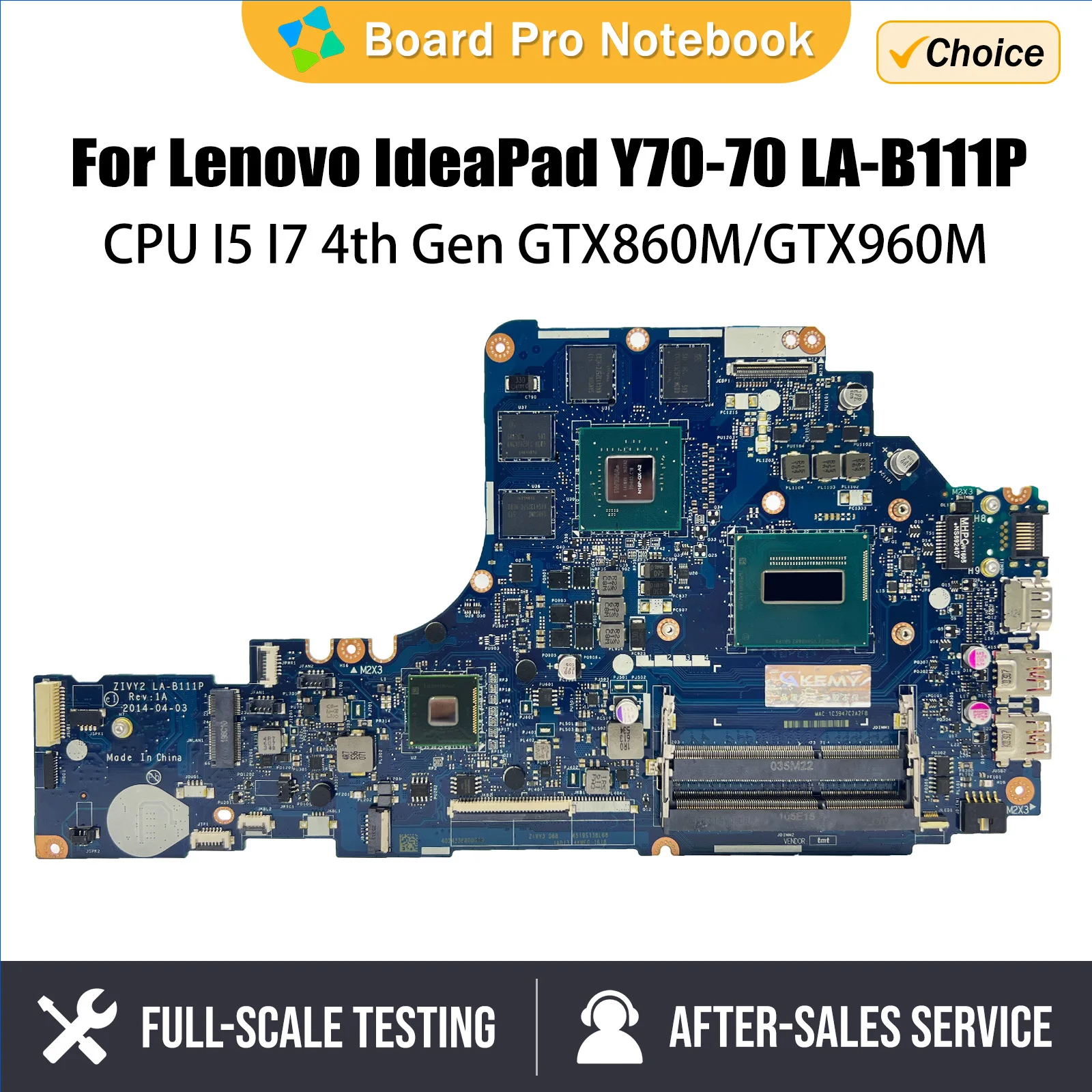 LA-B111P For Lenovo Y70-70 Laptop Motherboard with I5 I7 4th Gen CPU GTX860M/GTX960M V4G FRU 5B20H29171 100% Tested