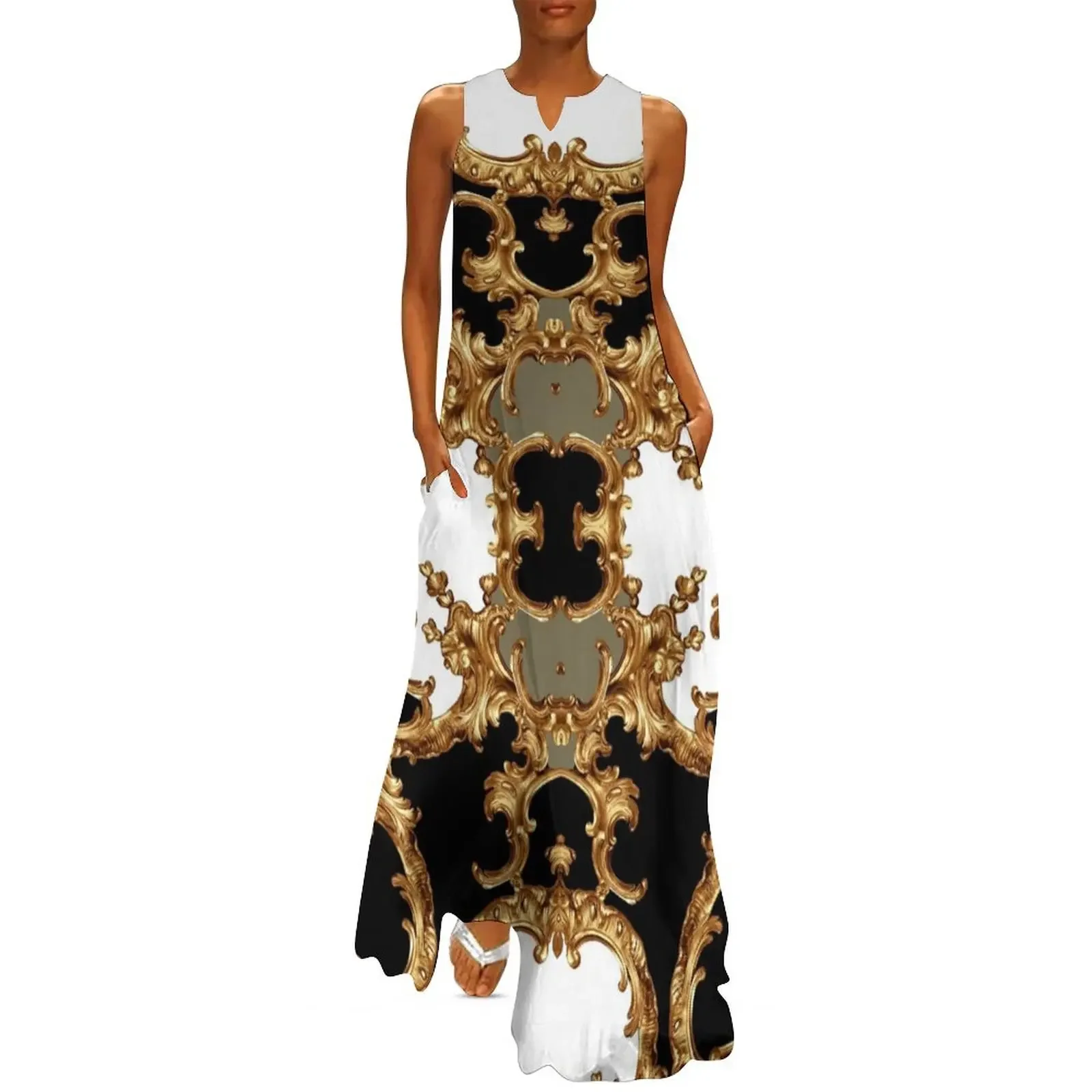 

Golden ornamental baroque symmetrical Long Dress luxury dresses dresses for womens 2025 Dress