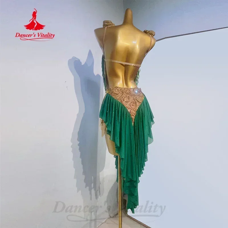 Vestido de franja sem costas personalizado para adultos e crianças, vestido de dança latina, roupa sexy, tango samba rumba