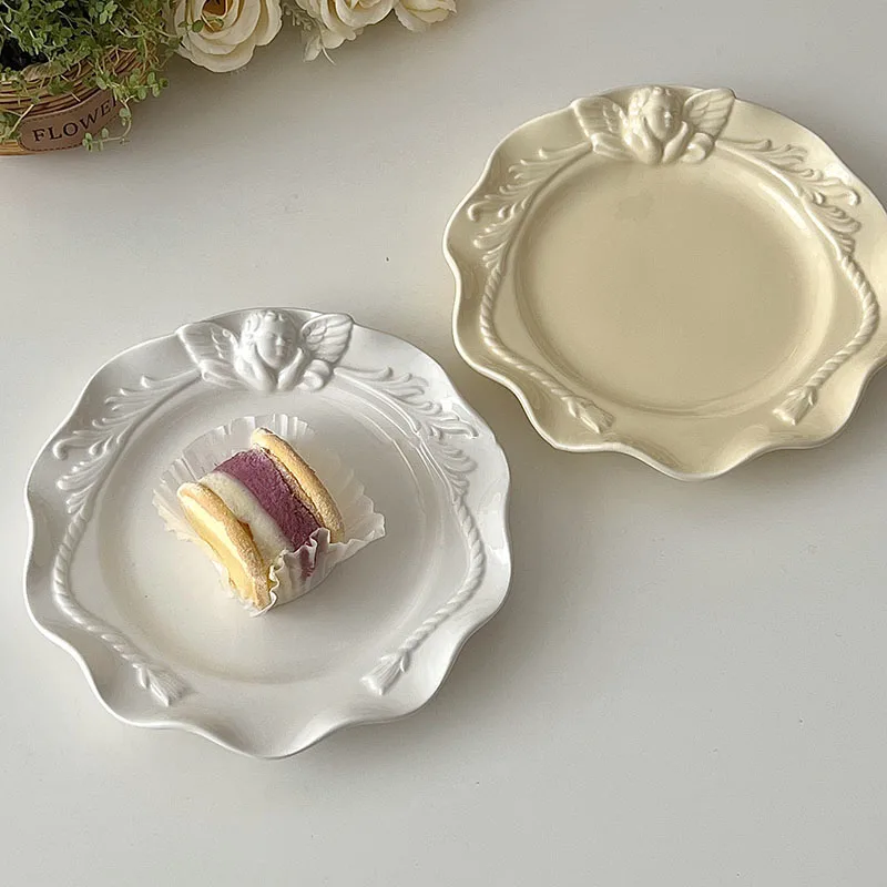 النمط الفرنسي لوحة سيراميك نمط الإغاثة كعكة مستديرة أطباق الحلوى مطعم المنزل المطبخ لطيف أدوات المائدة أطباق تقديم الخبز #5