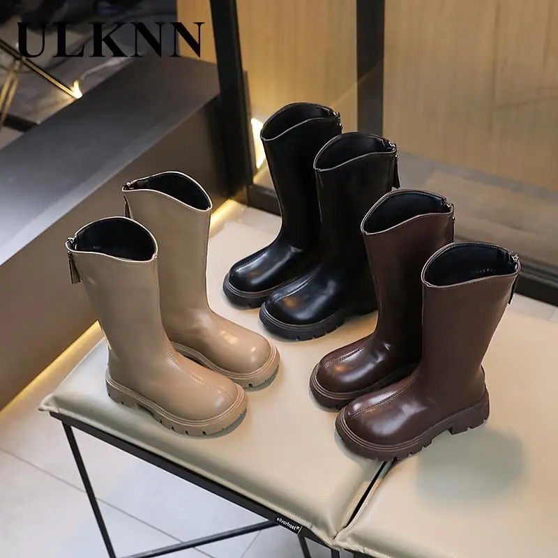 Girls' Black Two Cotton Long Boots 2023 Autumn/Winter New Kid's Fashion Fashion Boots Children's Khaki Riding Boots