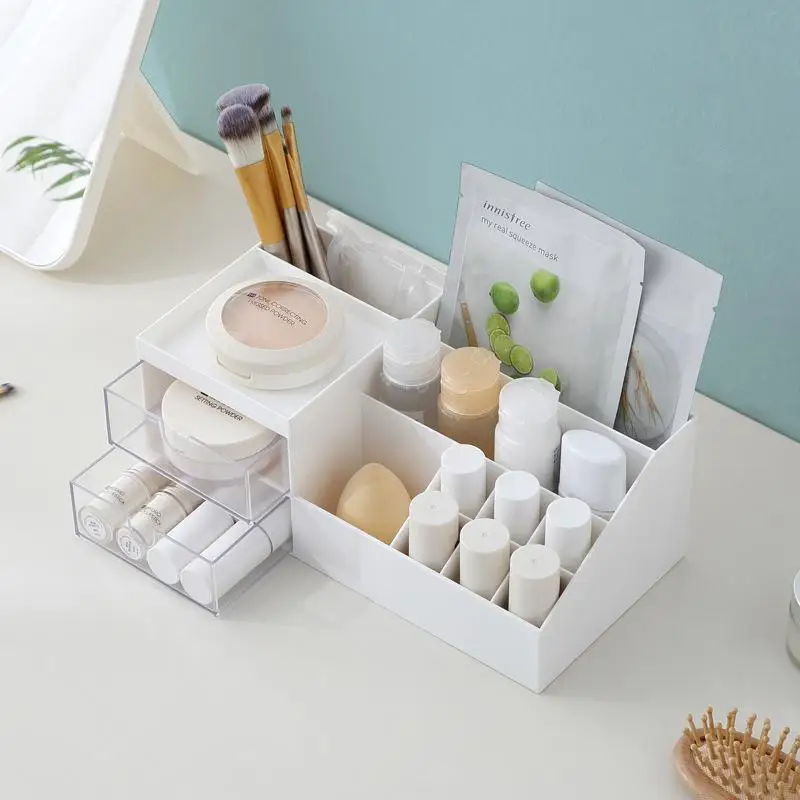 

ABS Desk Office Organizer Stickers Bins Storage Holder Desktop Pencil Pen Sundries Stretchable Box Stationery School Supplies