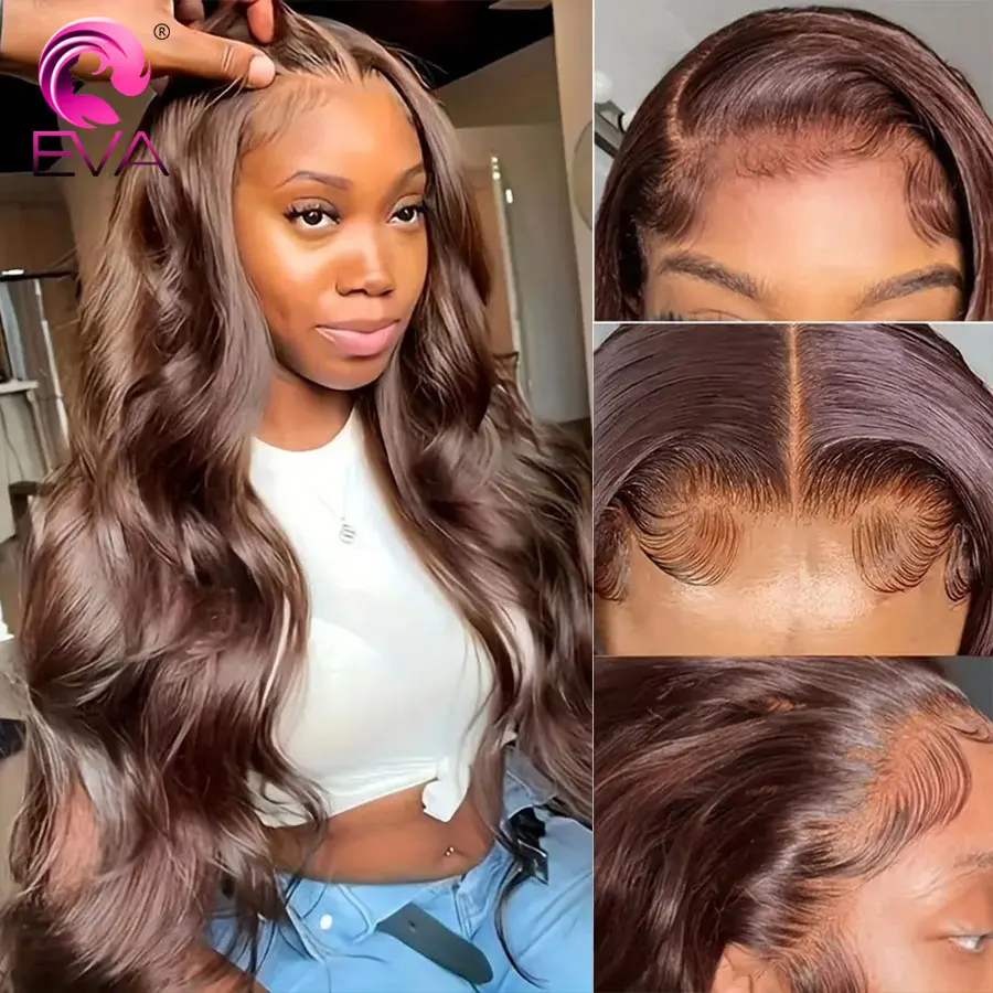 

13x6 Full Frontal HD Lace Wig Chocolate Brown Colored Human Hair Wigs Body Wave 5x5 HD Lace Closure Wig Glueless Ready To Wear