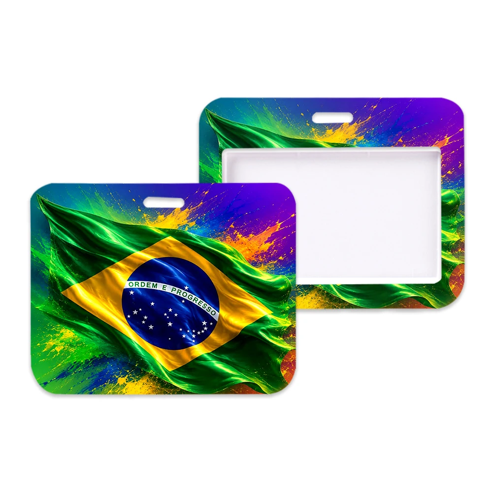 Brazil Football Work Card Holder Work Access Name Badge with Keychains Student Id Card Lanyard Holder Accessories