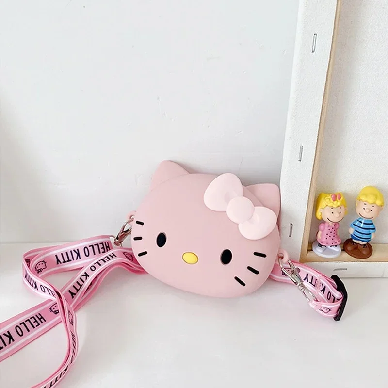 Tas selempang pelatih untuk anak perempuan Hello Kitty Kawaii tas surat perjalanan 3d bahu dompet kecil tas ponsel untuk hadiah anak perempuan