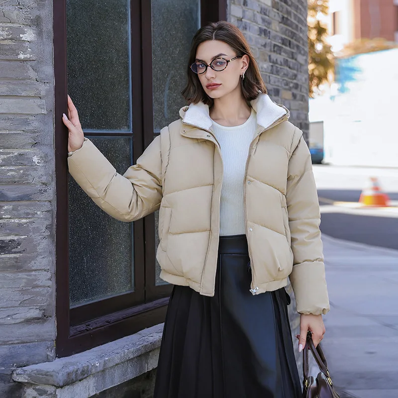 

Универсальная зимняя женская куртка на хлопковой подкладке, 2025 г., модная, свободная, стильная, простая, со съемными рукавами