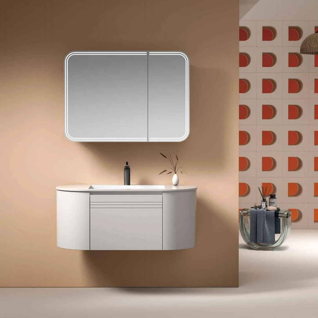 Bathroom Vanity with Wash Basin Black LED Mirror Smart Lamp Cabinet