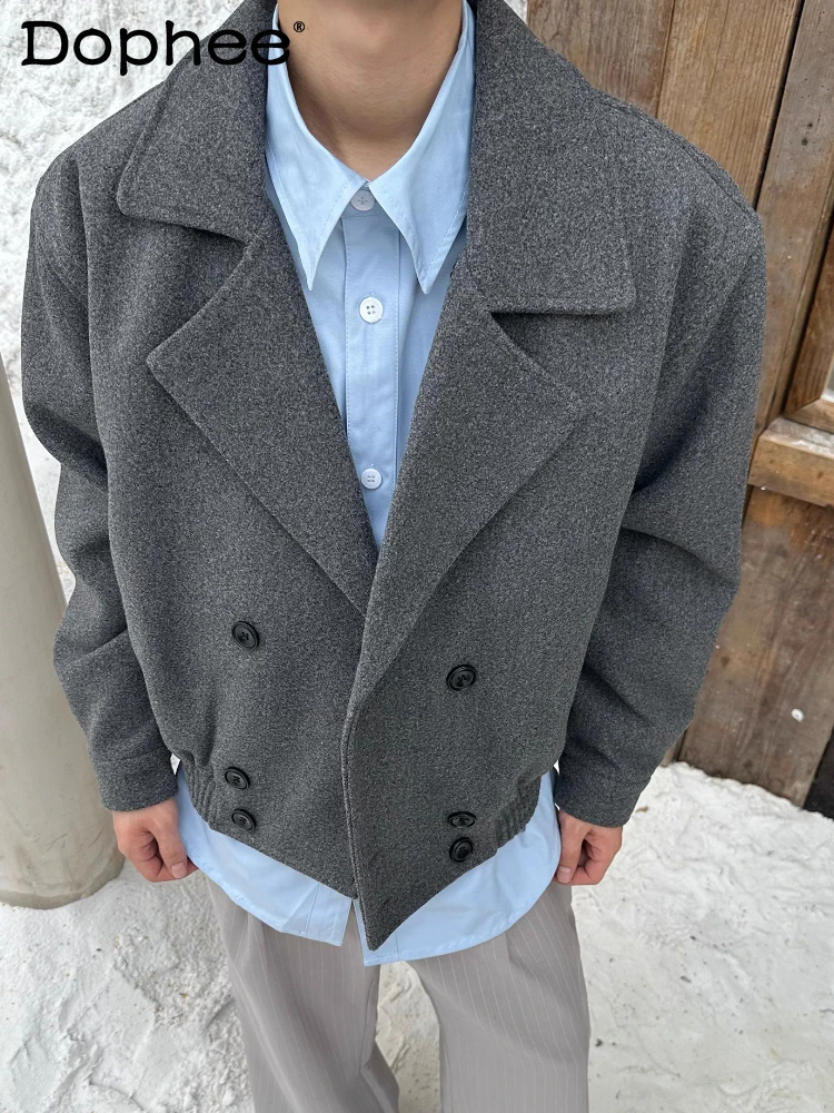 

2025 мужские осенние новые модные куртки с лацканами, удобные стильные универсальные однотонные пальто с длинными рукавами, топы, мужские красивые куртки