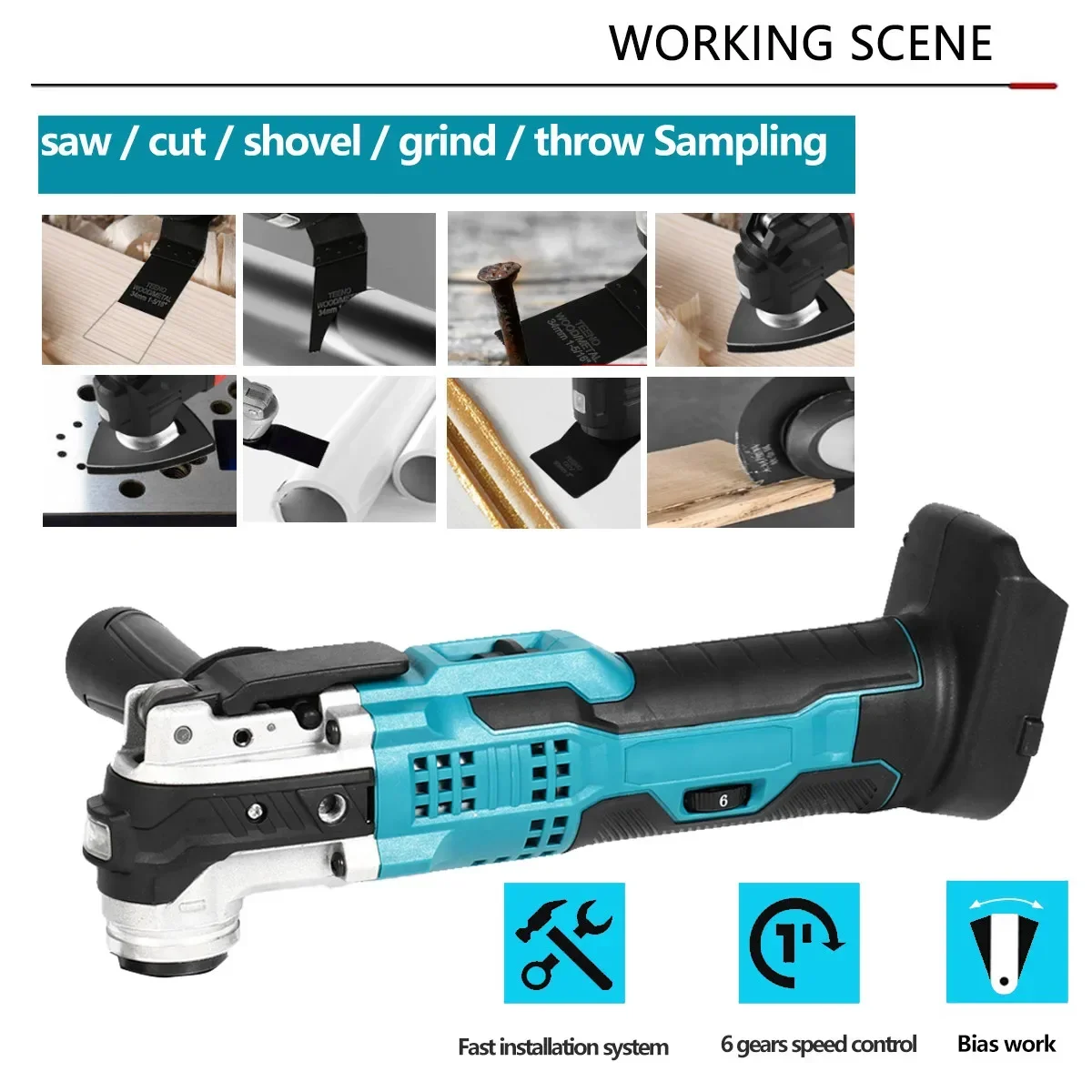 Oscillating Multi Function Tool for Makita 18V Battery Electric Saw Trimmer Shovel Polisher Woodworking Tool（No battery）