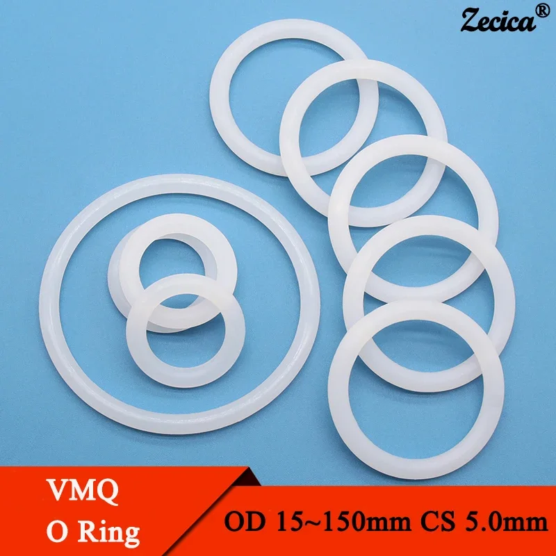 

10pcs Food Grade Silicone O Ring Gasket CS 5mm OD 15 ~ 155mm Waterproof Washer Round O Shape VMQ O Rings Silicone Ring White