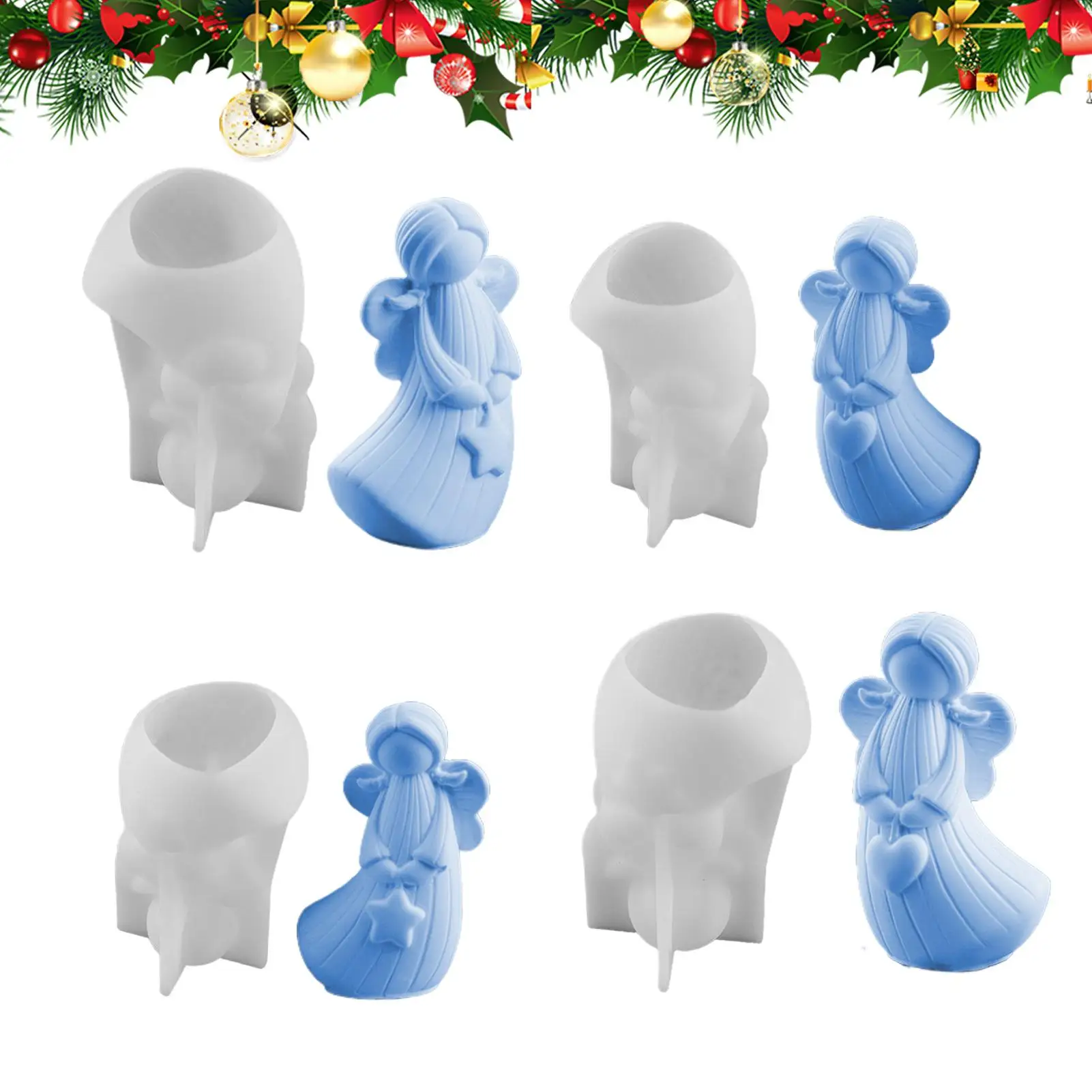 

Angel Silicone Mold 4 Pieces Epoxy Casting Non-Stick Handcraft Moulds Angel Candle Soap Mold for Wedding Party Dinner Table