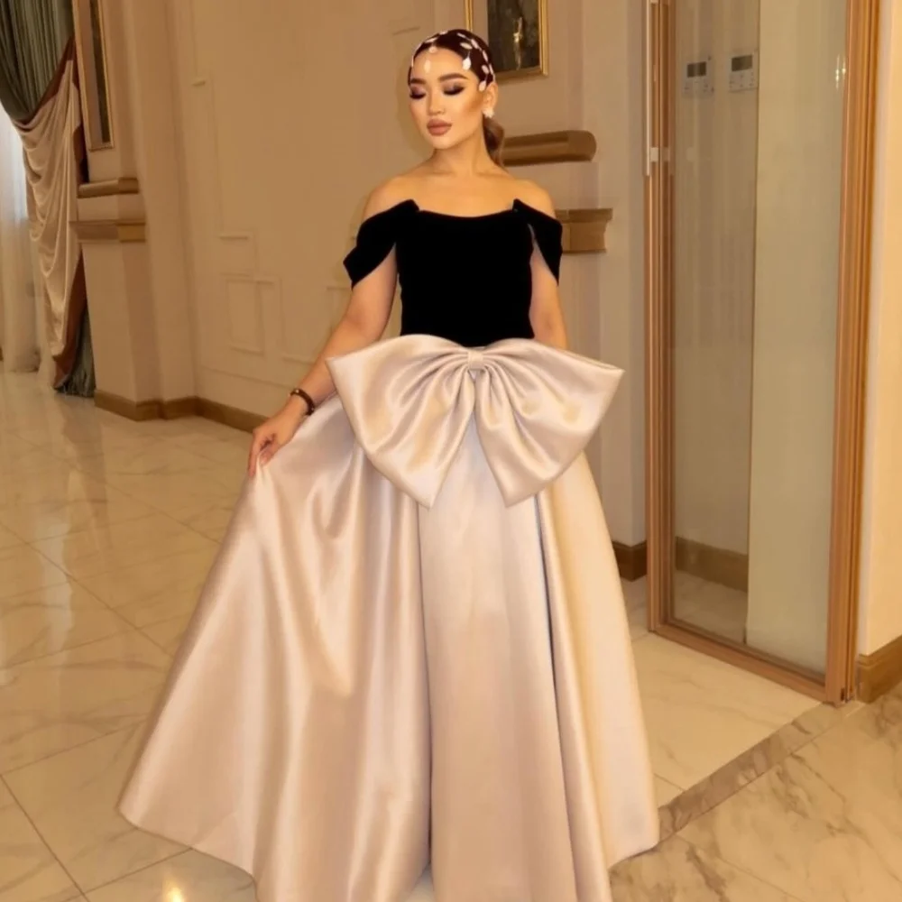 

Exquisite Bow A-line Off-the-shoulder Long Dresses Celebrity Dresses Modern Style Pastrol Unisex Chinese Style Formal Casual