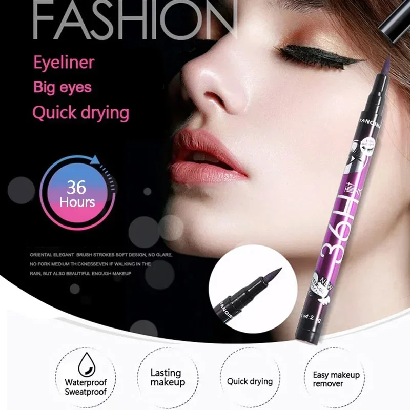 Black Liquid Eyeliner Waterproof Eyeliner Pencil 36H Long-Lasting Liquid Eye Liner Pen Quick-Dry No Blooming Cosmetics Tool