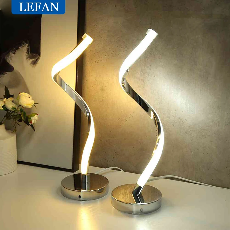 Modern LED Spiral Table Light  White Warm Light Living Room  Acrylic Metal Eye Protection Reading Learning Desk Bedside Lamp