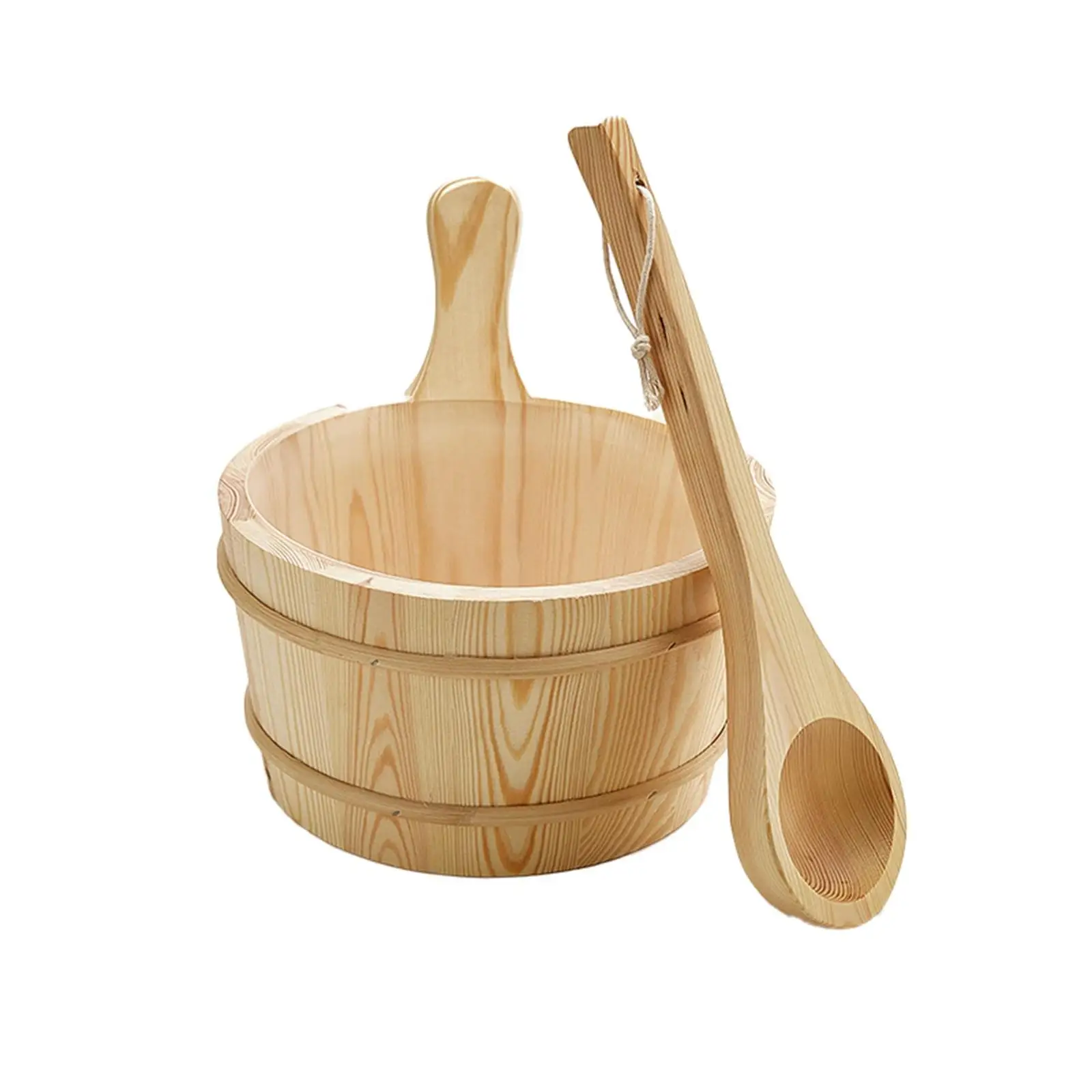 Sauna Accessories Set Wood Bucket 4L Capacity Durability Ladle Hourglass Thermometer for Steam Room