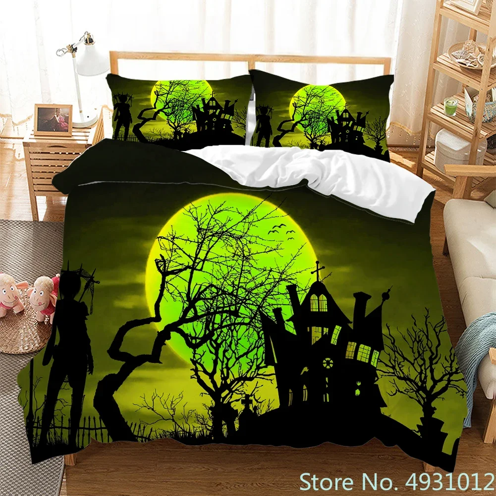 Cozy Bedding Set with Happy Halloween Ghost Pumpkin Skeleton 3D Duvet Cover for Child Kids Teens Adult Home Textile Quilt Cover