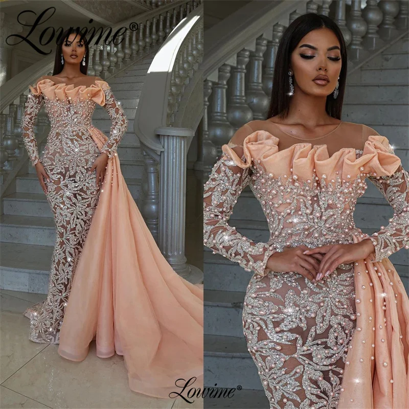 LowRob-Robe de Soirée Arabe à Manches sulf, Caftan de Dubaï, Abaya d'Arabie Saoudite, Robes de Bal Roses Perlées, Quelle que soit la Collection 2023