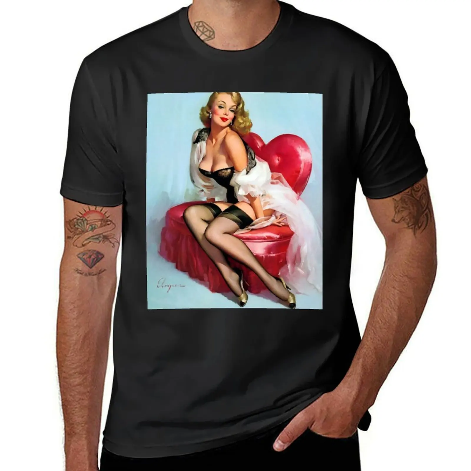 Pin-Up Girl - Elvgren - Vintage T-Shirt sports fans quick-drying cute tops quick drying workout shirts for men