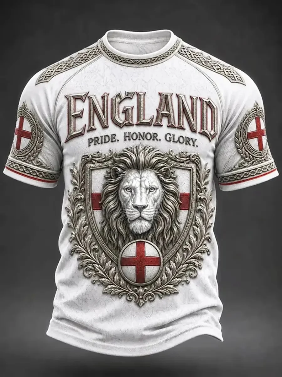 2026-27 Vintage Soccer Jersey Dark Blue Lion 3d Print Gold Floral Collar Cuff England Flag Patch Casual Fan Top Family Y2k