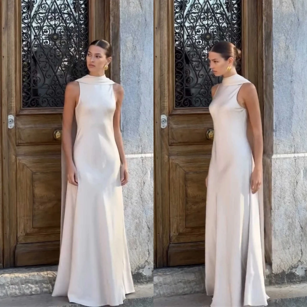 

Customized Elegant Graceful White Jersey Evening Dress Delicate Crew Neck Sleeveless Cocktail Dress Classic Celebrity Gowns