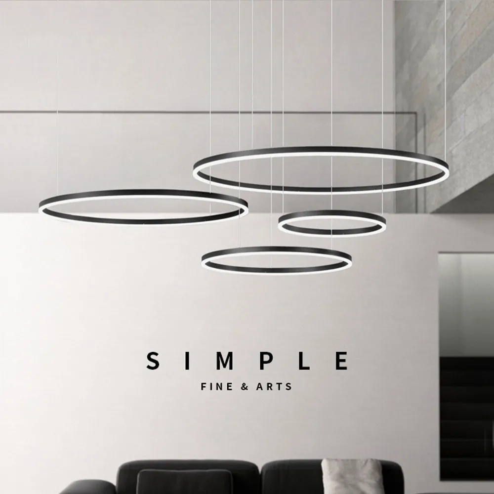 

Nordic Minimalism Dimmable Drawing living room round dining room Study Chandelier Lighting Foyer Rings Pendant Lights Led Lamp