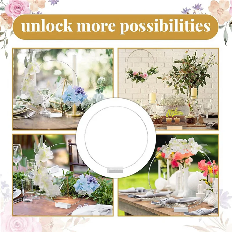 

A41I 20 PCS 25Cm Metal Floral Hoop Centerpiece For Table Wooden Stand Wreath Macrame Silver Hoop Rings For DIY Crafts(White)
