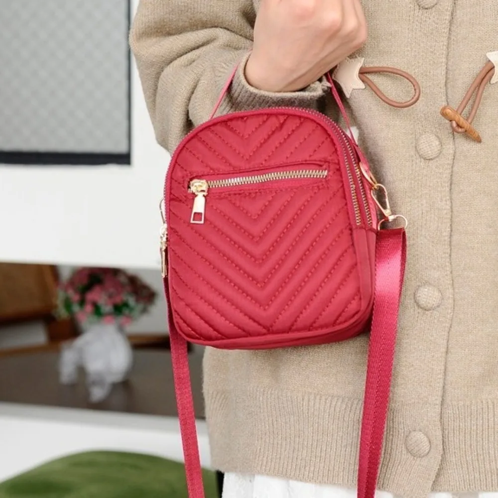 

Fashion Multi-layer Zipper Crossbody Bag Oxford Solid Color Shoulder Bag Korean Style Handbag Small Phone Bag Cosmetic Bag