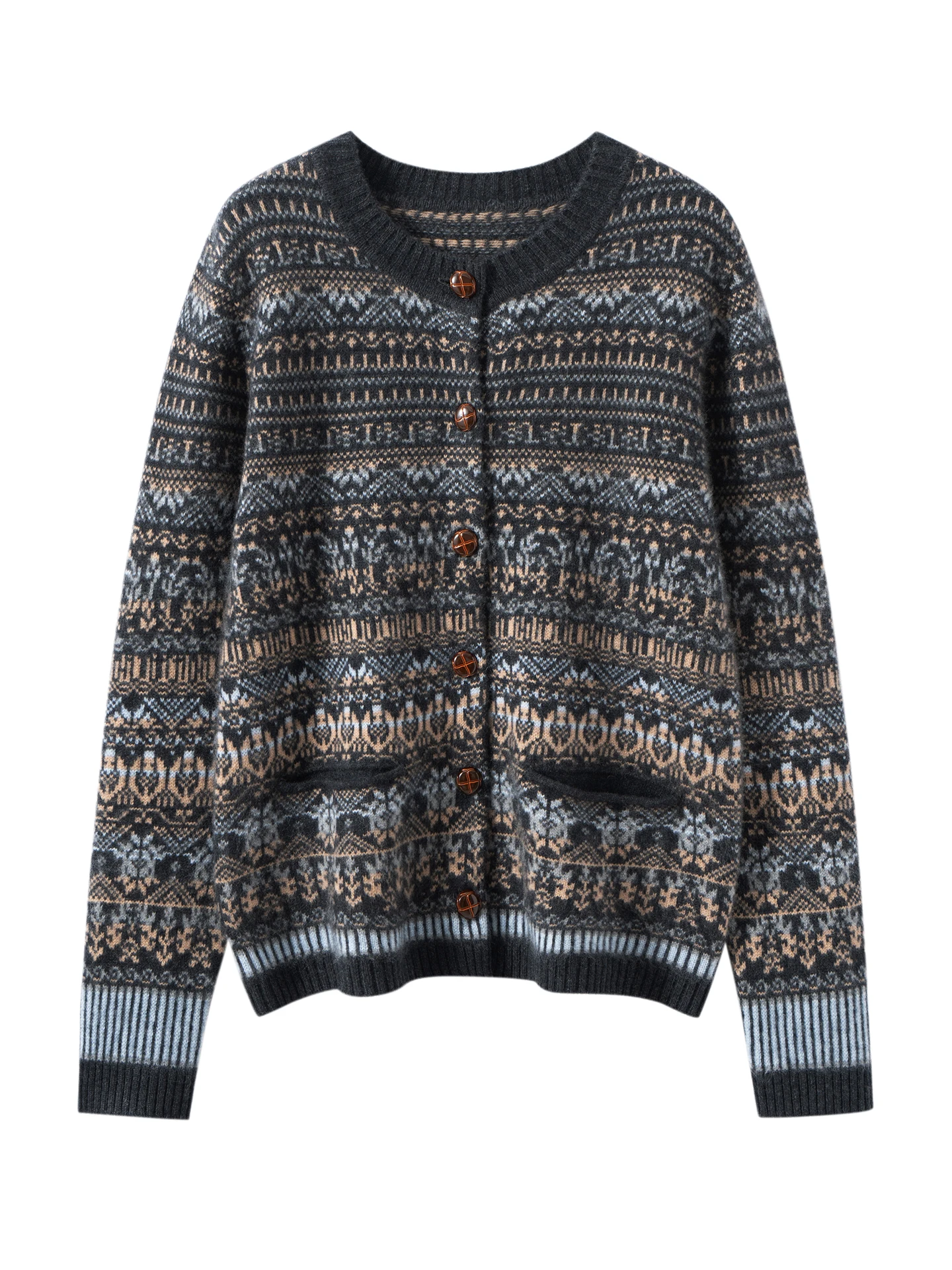 เสื้อคาร์ดิแกนแคชเมียร์แท้ 100% หนานุ่ม สไตล์วินเทจ สำหรับผู้หญิง คอทรงโอ ให้ความอบอุ่น สวมใส่สบาย เหมาะสำหรับฤดูใบไม้ร่วงและฤดูหนาว แขนยาว เสื้อถักนิตติ้ง