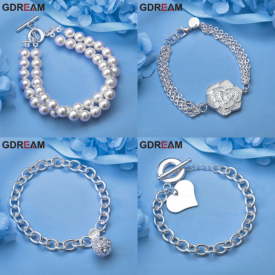

GDREAM 925 Sterling Silver Flower Small Ring Bracelet Elegant Simple Women'S Wedding Engagement Jewelry