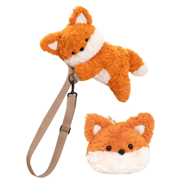 All-matching Shoulder Bag for Women Girls Plush Backpack Soft Bag Lovely Foxes Crossbody Bag Cartoon Purse