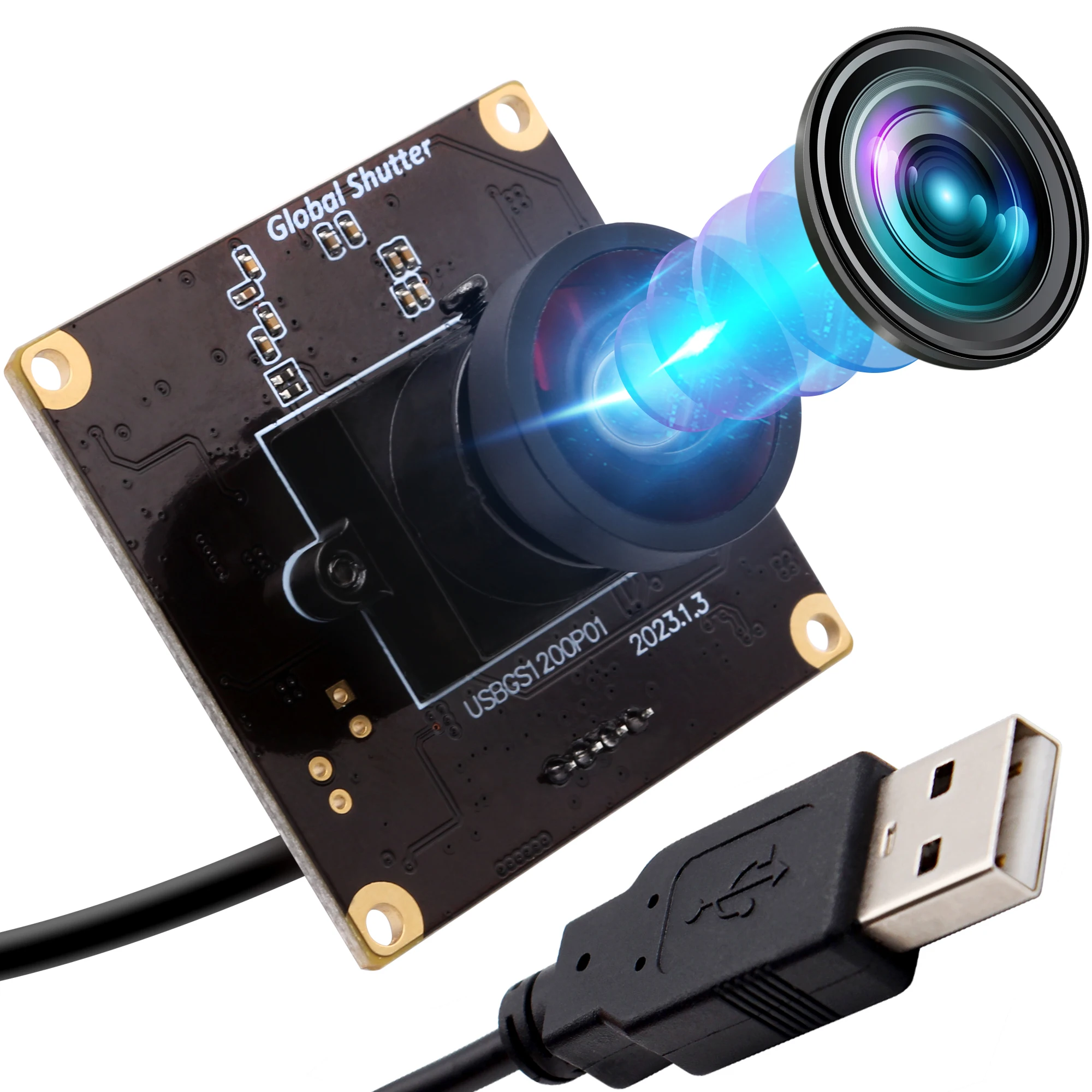 MJPEG 90fps 1200P/1080P/720P Webcam Aptina AR0234 Color Sensor 68-126 Degree No Distortion Lens Global Shutter USB Camera Module