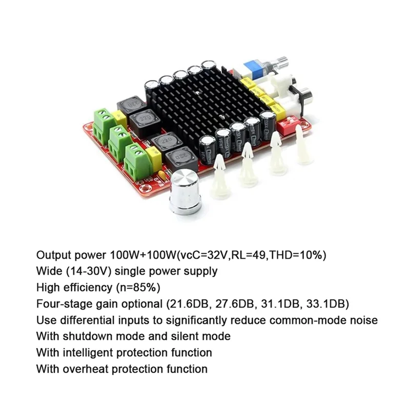 [جديد A09R!】 XH-M510 TDA7498 2X100w عالية الطاقة الرقمية مكبر كهربائي مجلس سيارة مكبر للصوت تيار مستمر 14-34 فولت #3