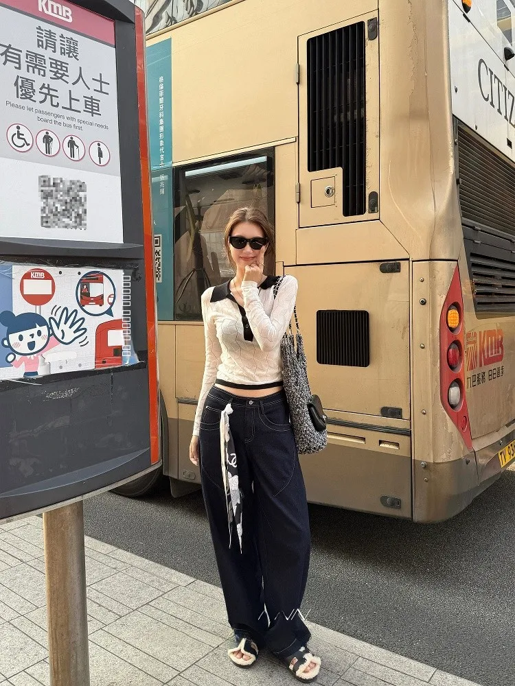 

Джинсы женские Deep Blue, повседневные, с высокой талией, широкие штанины, из хлопковой стрейч-ткани, на молнии, весна-лето, свободный крой, прямые штанины