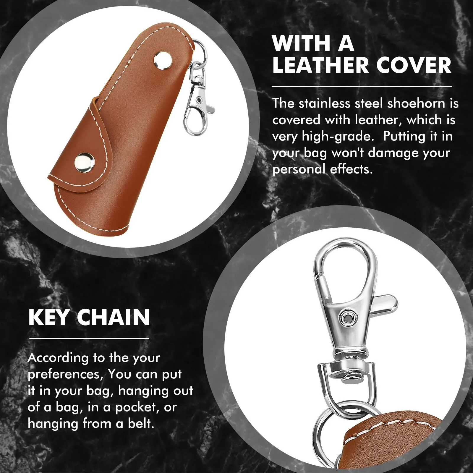 ZOMAKE Metal Shoe Horn Mini Shoe Horns Shoe Lifter Portable Travel ShoeHorn with Leather Handle Deduction Shoehorn for Keychain image 4