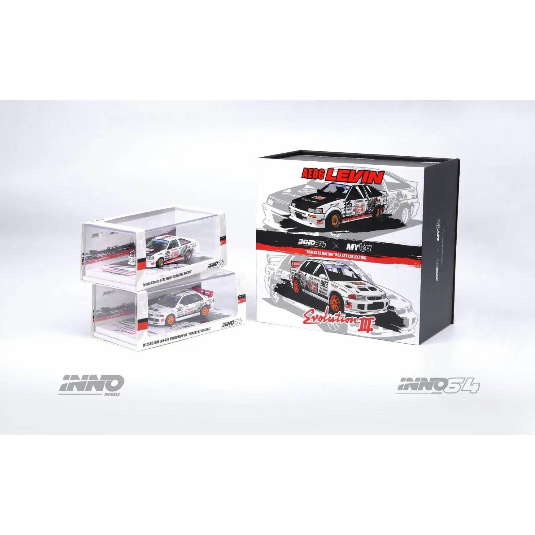In stock:1:64 double car set AE86+EVOIII black, white and red alloy die-cast simulation car model，creative decorative item