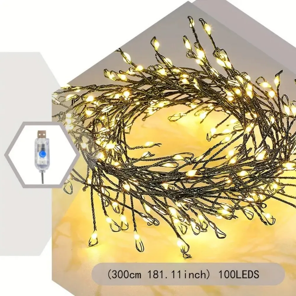 USB Dark Green LED Firecracker Light with 8 Flashing Modes for Decorating Christmas Trees, Ceilings, Bedrooms, windows