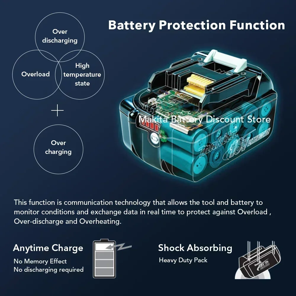 100% Original Makita 6Ah for Makita 18V Battery BL1830B BL1850B BL1850 BL1840 BL1860 BL1815 Replacement Lithium Battery