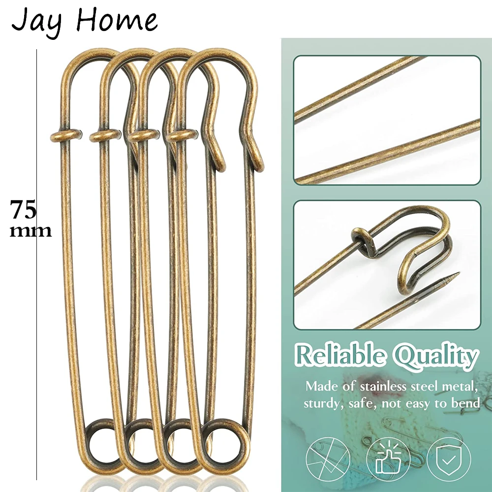 15PCS Large Safety Pin 75MM Heavy Duty Blanket Pins Steel Spring Lock Pins Strong & Sturdy Bulk Pins for Blankets Skirts Crafts