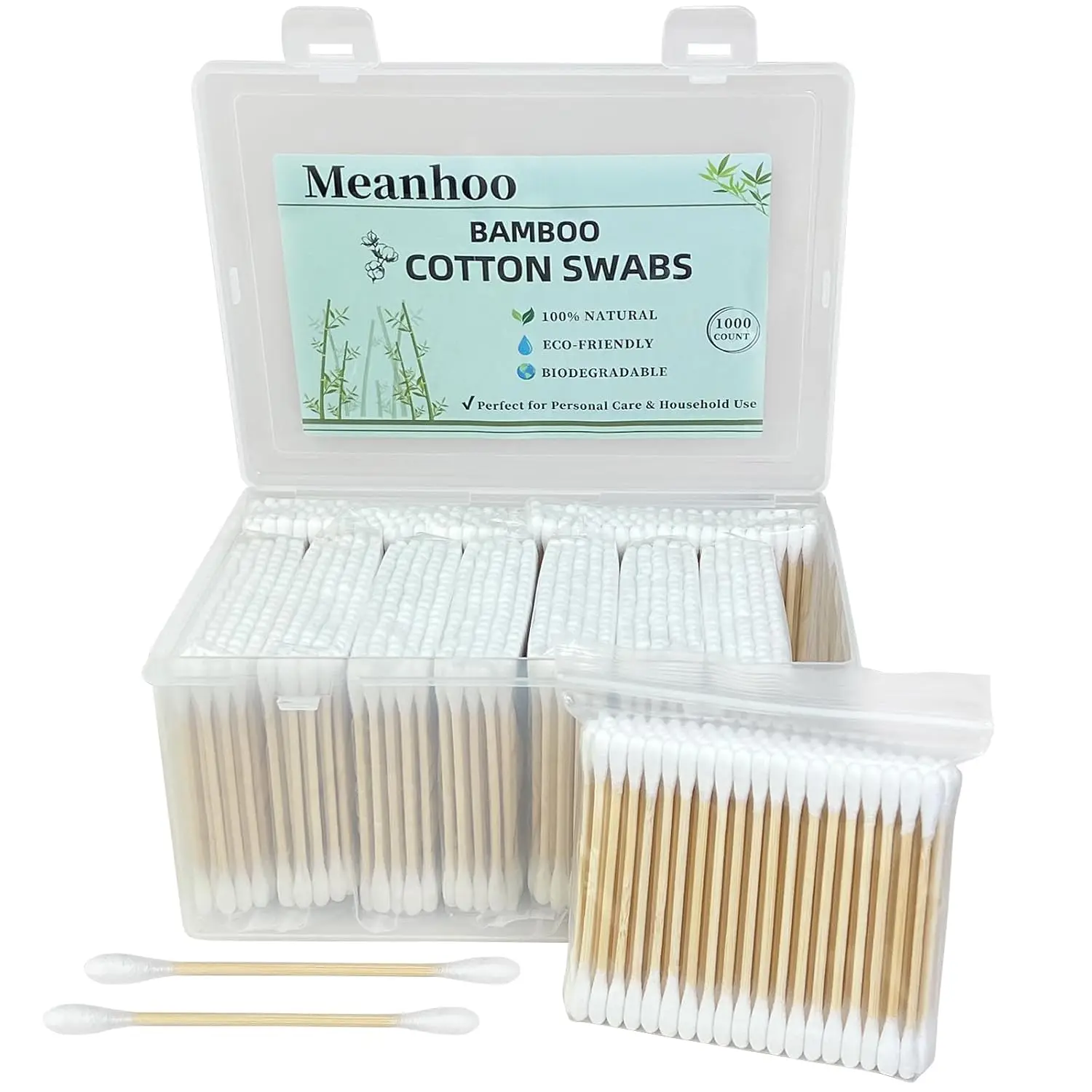 

Cotton Swabs 1000 Count in Storage Box, Double-Tipped Organic Cotton Buds with Durable Bamboo Sticks, for Makeup, Ear Care, Clea